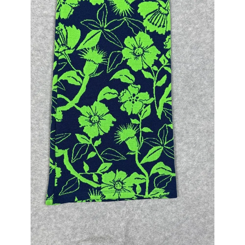 Zara Womens Size L Green Blue Jacquard Floral Print Flare Pull On Pants - Picture 9 of 9